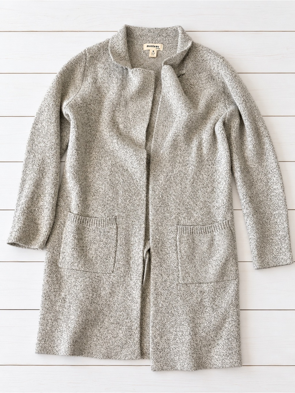 Monteau Textured Knit Longline Cardigan Coatigan | Size S | Neutral Gray - Picture 3 of 7